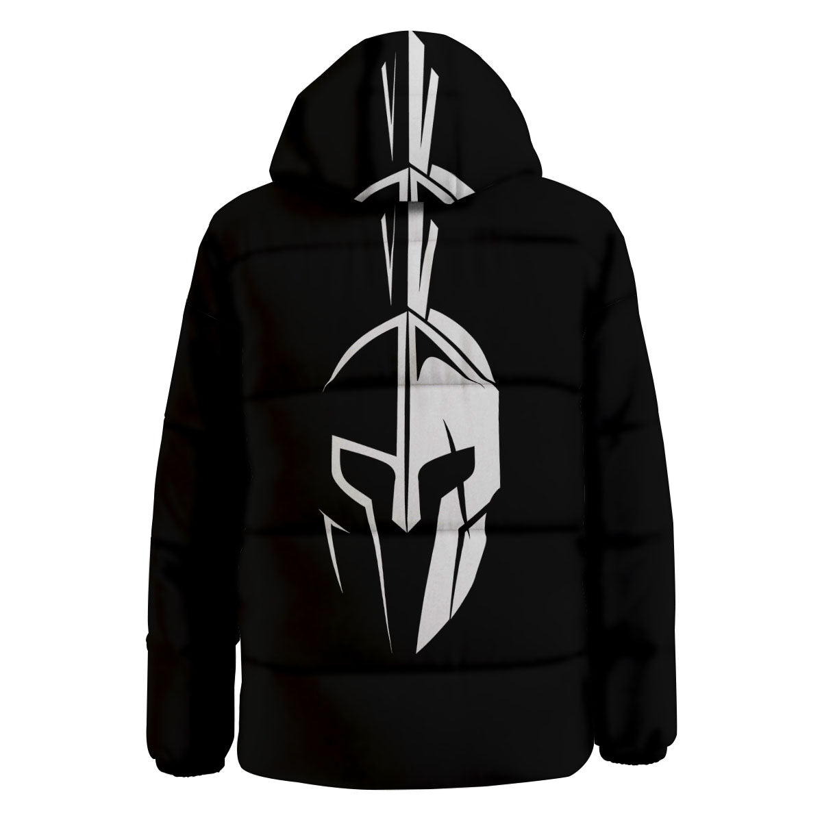 Spartan Helmet White And Black Print Down Jacket-grizzshop