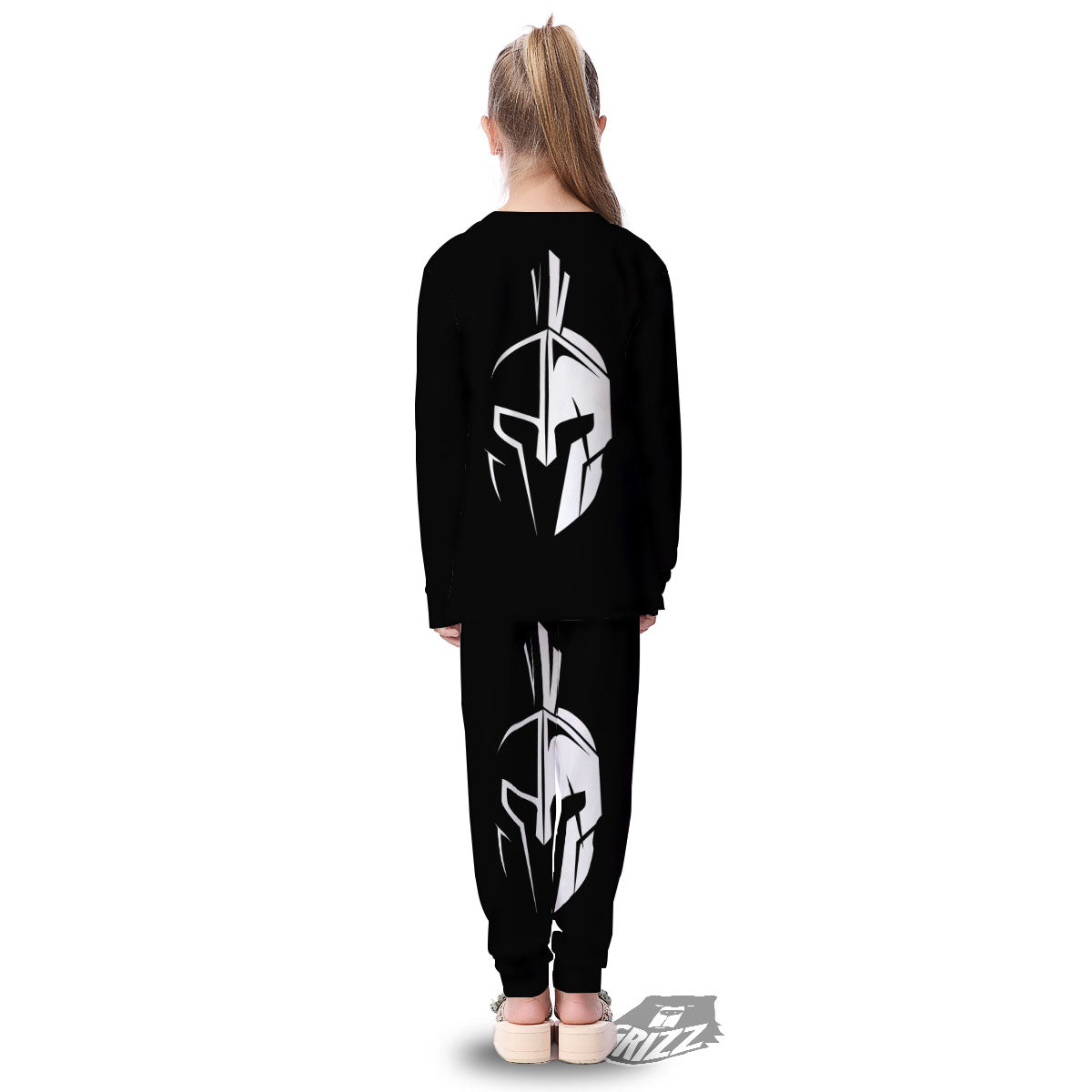 Spartan Helmet White And Black Print Kid's Pajamas-grizzshop