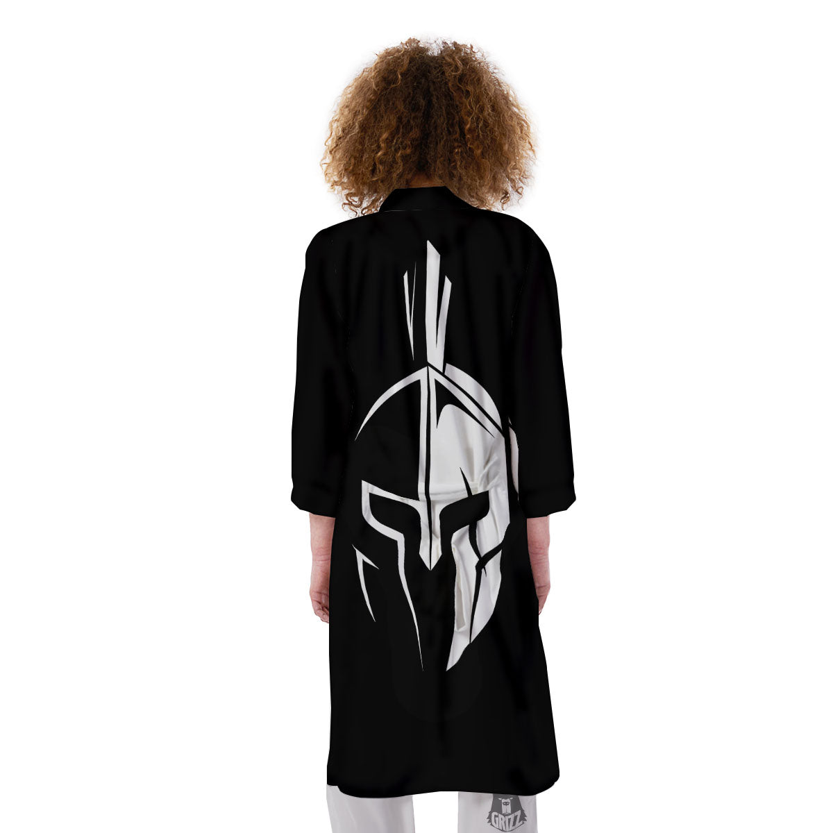 Spartan Helmet White And Black Print Kimono-grizzshop