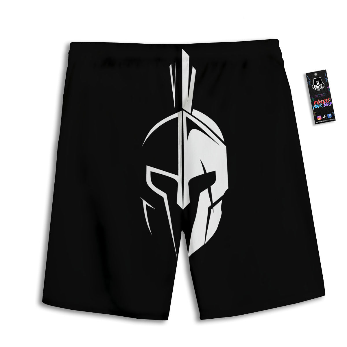 Spartan Helmet White And Black Print Men's Athletic Shorts