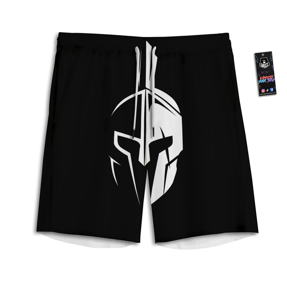 Spartan Helmet White And Black Print Men's Athletic Shorts