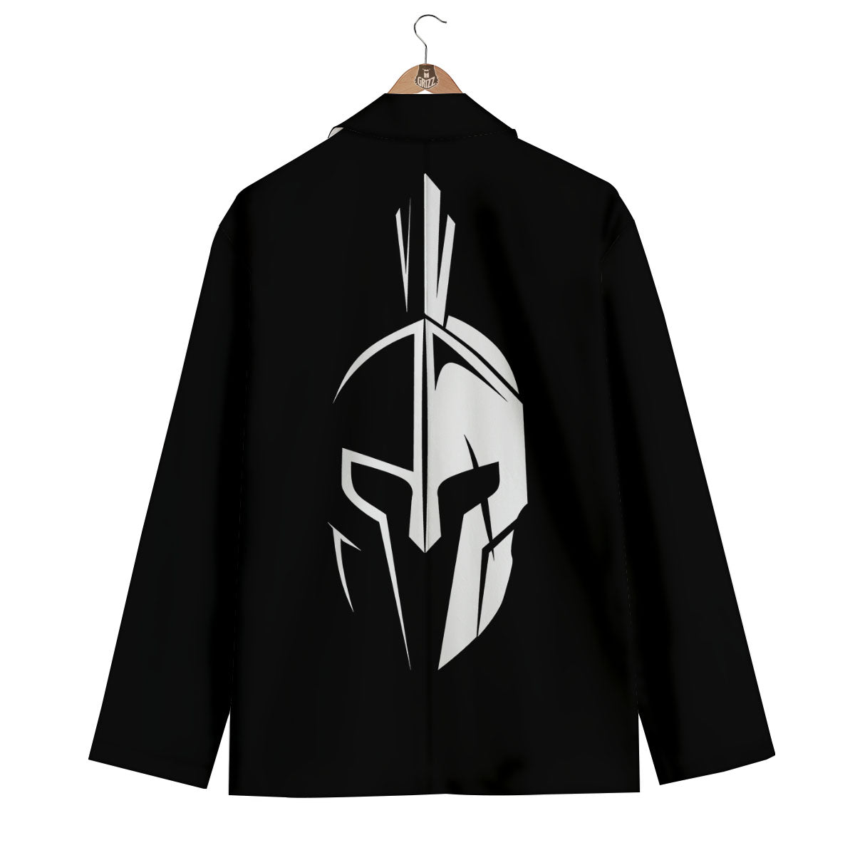 Spartan Helmet White And Black Print Men's Blazer-grizzshop