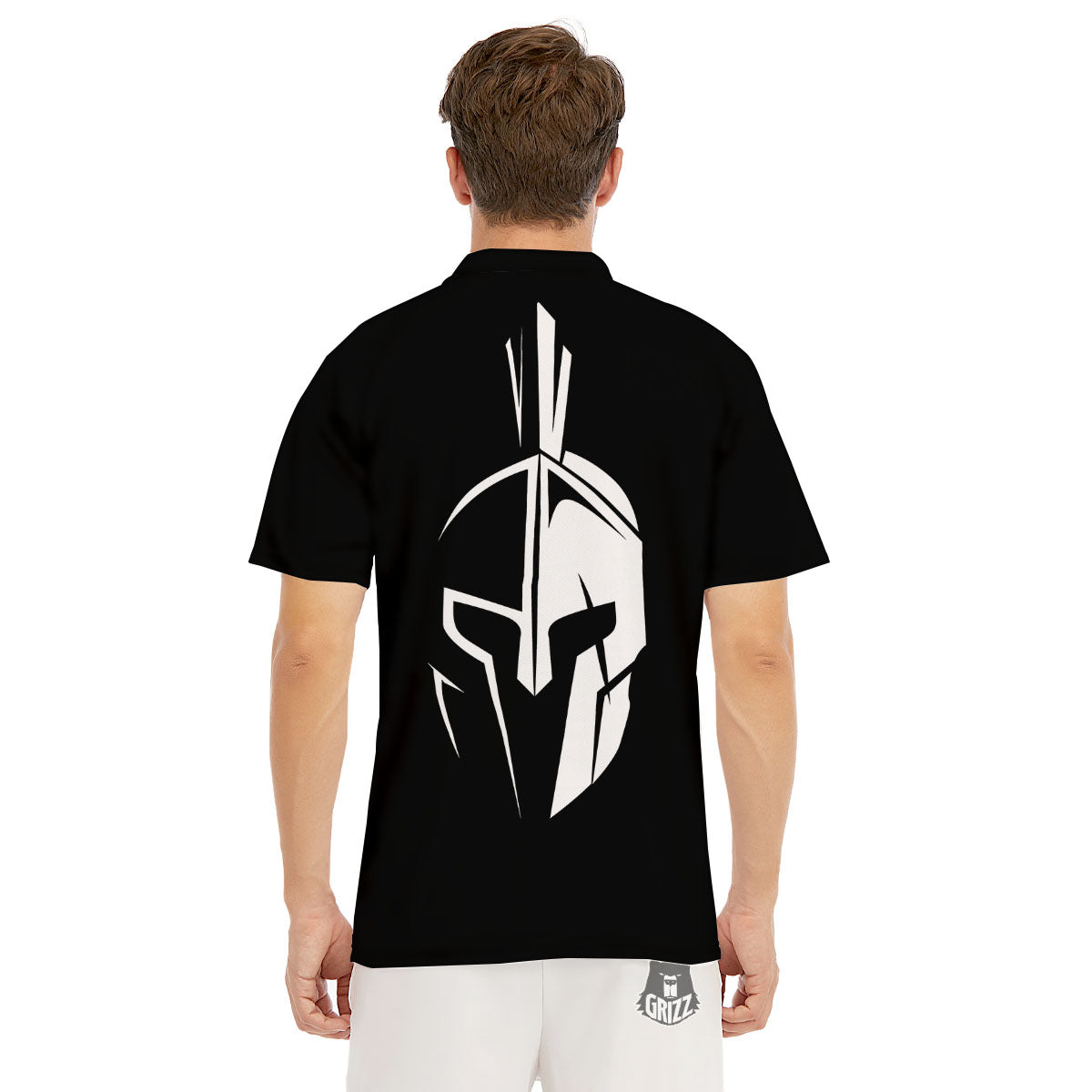 Spartan Helmet White And Black Print Men's Golf Shirts-grizzshop