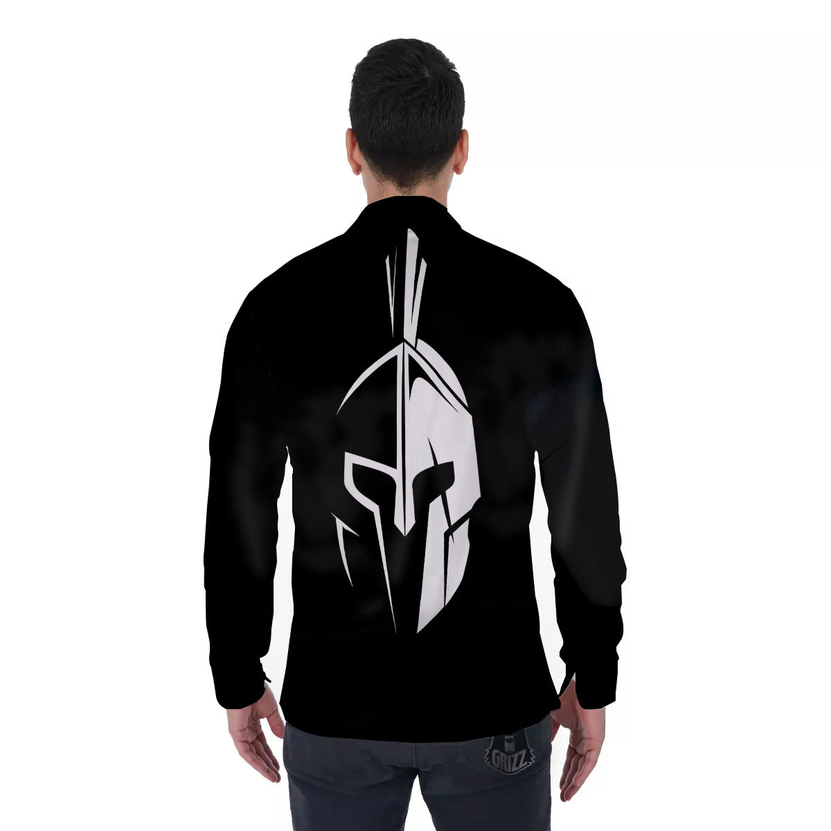 Spartan Helmet White And Black Print Men's Long Sleeve Shirts-grizzshop