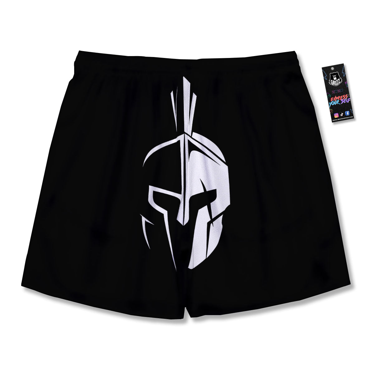 Spartan Helmet White And Black Print Men's Running Shorts-grizzshop