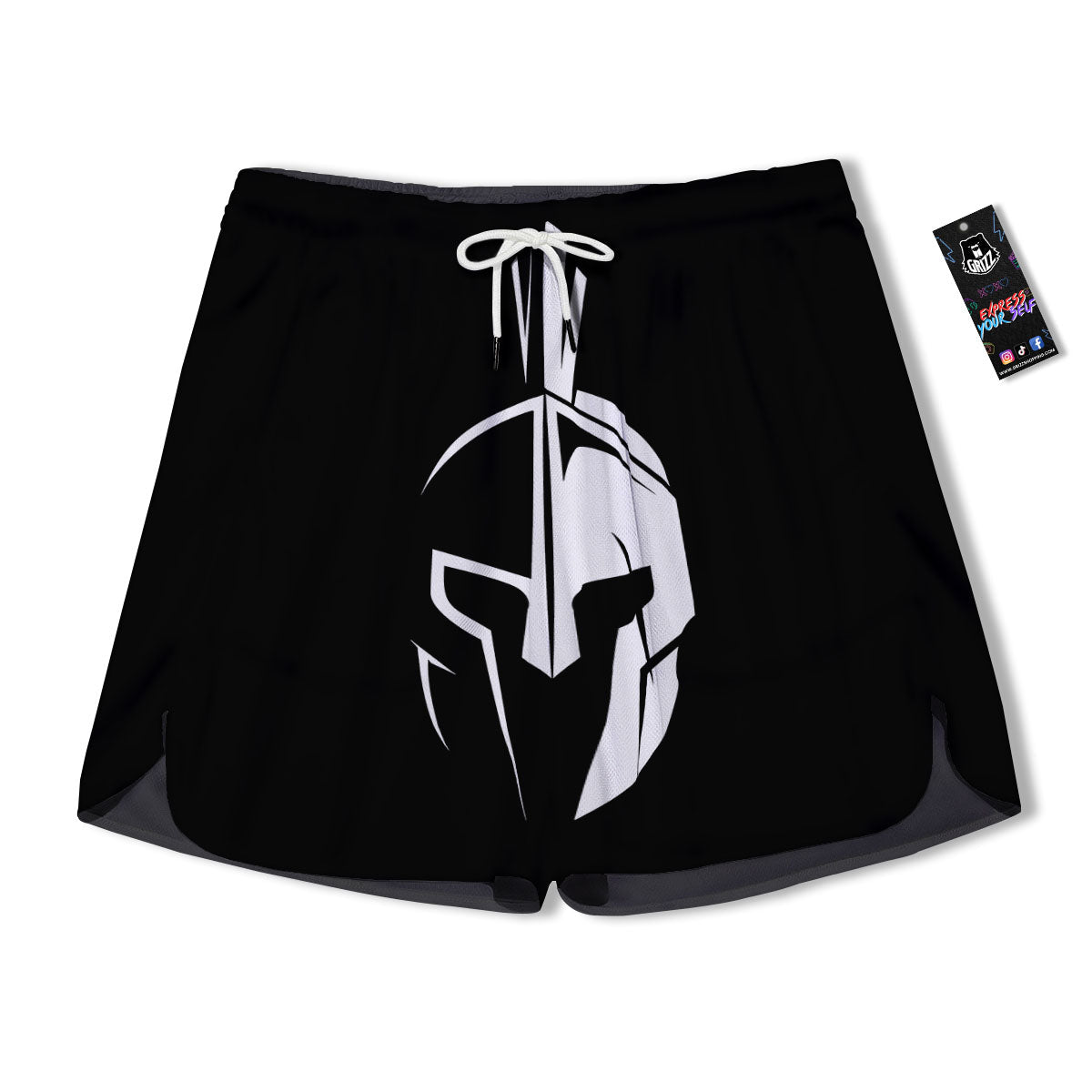 Spartan Helmet White And Black Print Men's Running Shorts-grizzshop