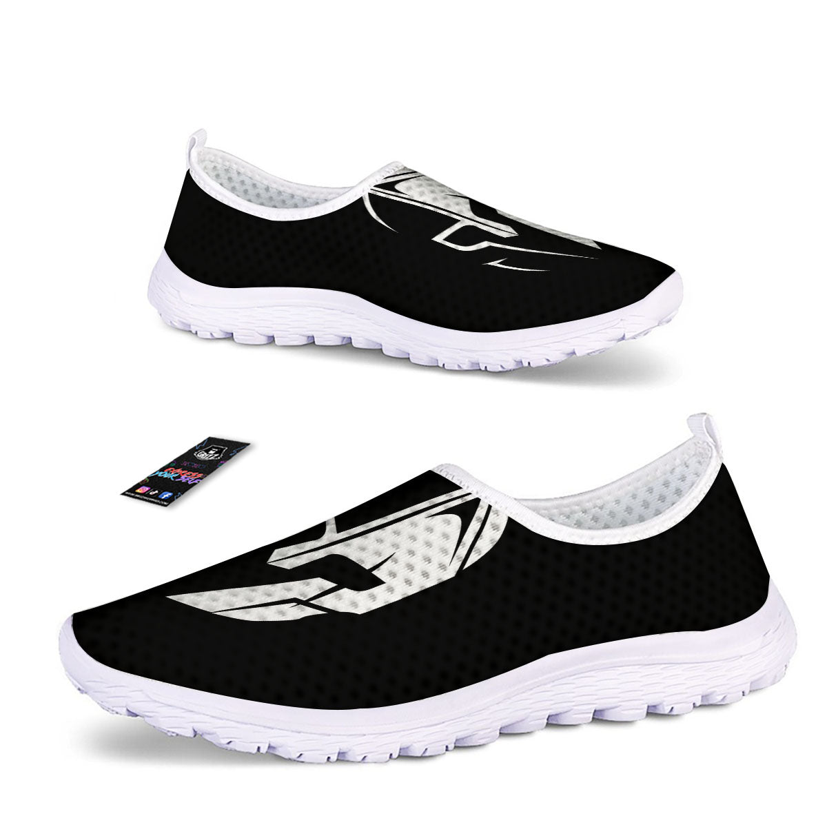 Spartan Helmet White And Black Print Nurse Shoes-grizzshop