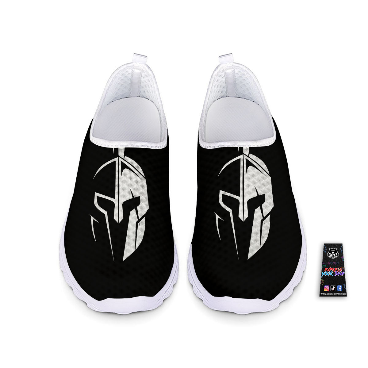 Spartan Helmet White And Black Print Nurse Shoes-grizzshop
