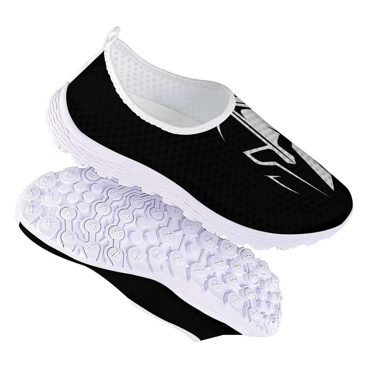 Spartan Helmet White And Black Print Nurse Shoes-grizzshop
