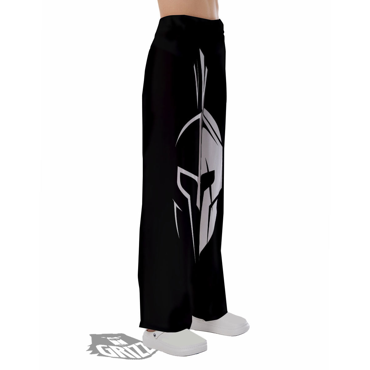 Spartan Helmet White And Black Print Pajama Pants-grizzshop