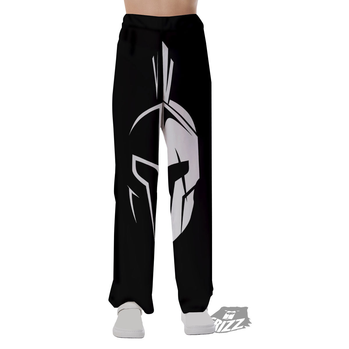 Spartan Helmet White And Black Print Pajama Pants-grizzshop