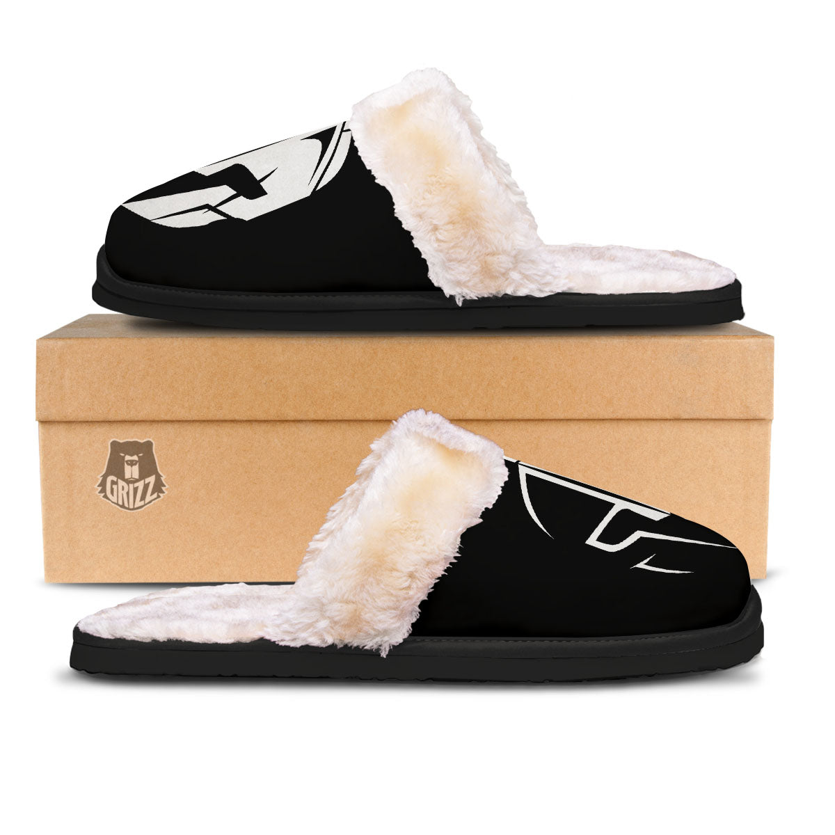 Spartan Helmet White And Black Print Slippers-grizzshop