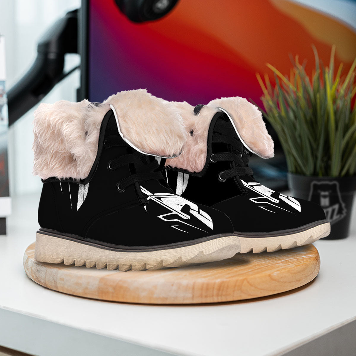 Spartan Helmet White And Black Print Snow Boots-grizzshop