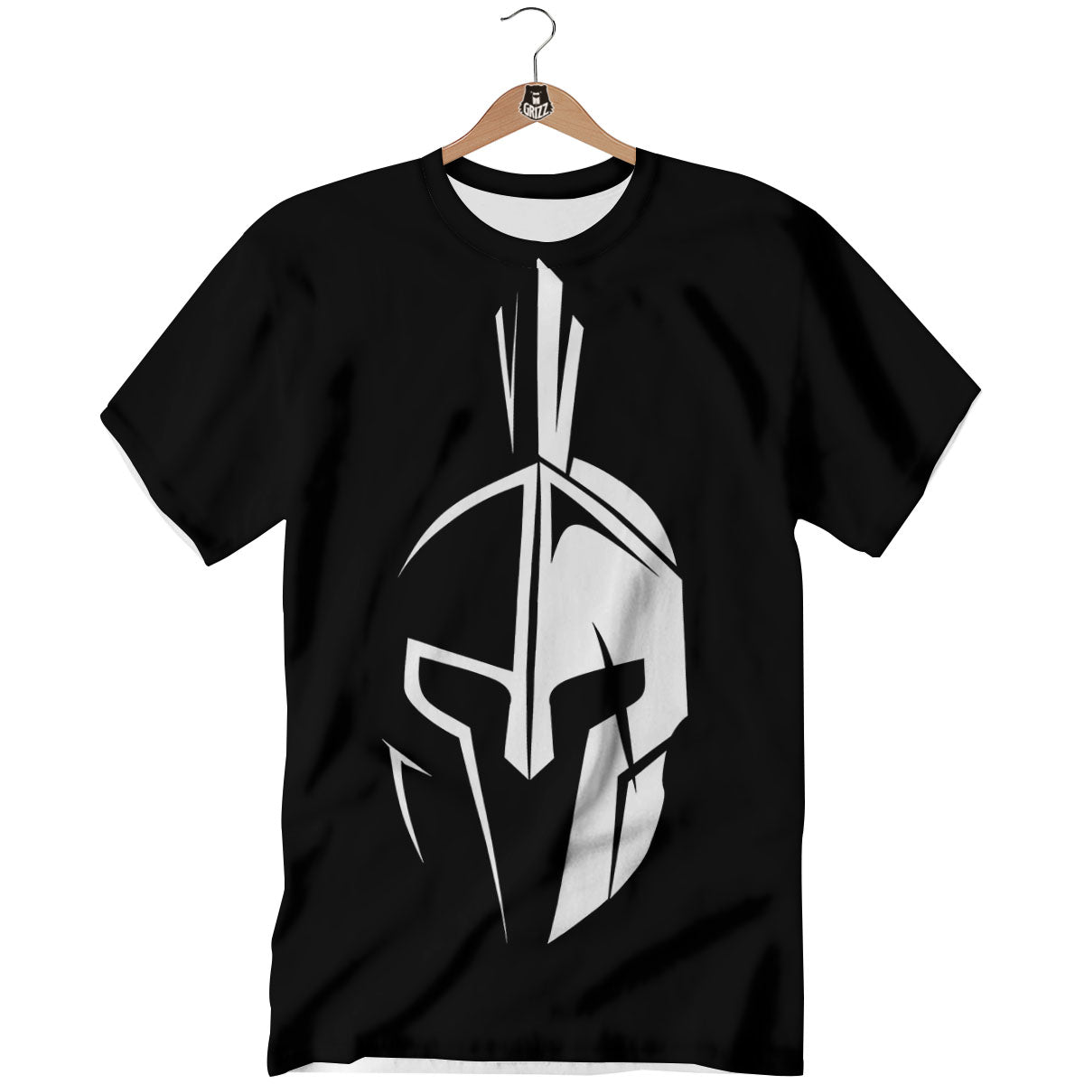 Spartan Helmet White And Black Print T-Shirt-grizzshop