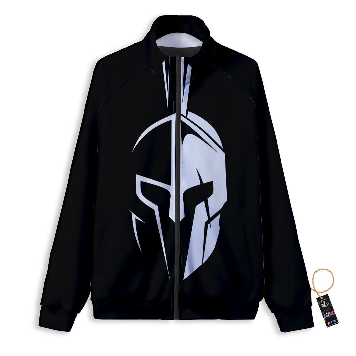 Spartan Helmet White And Black Print Track Jacket-grizzshop