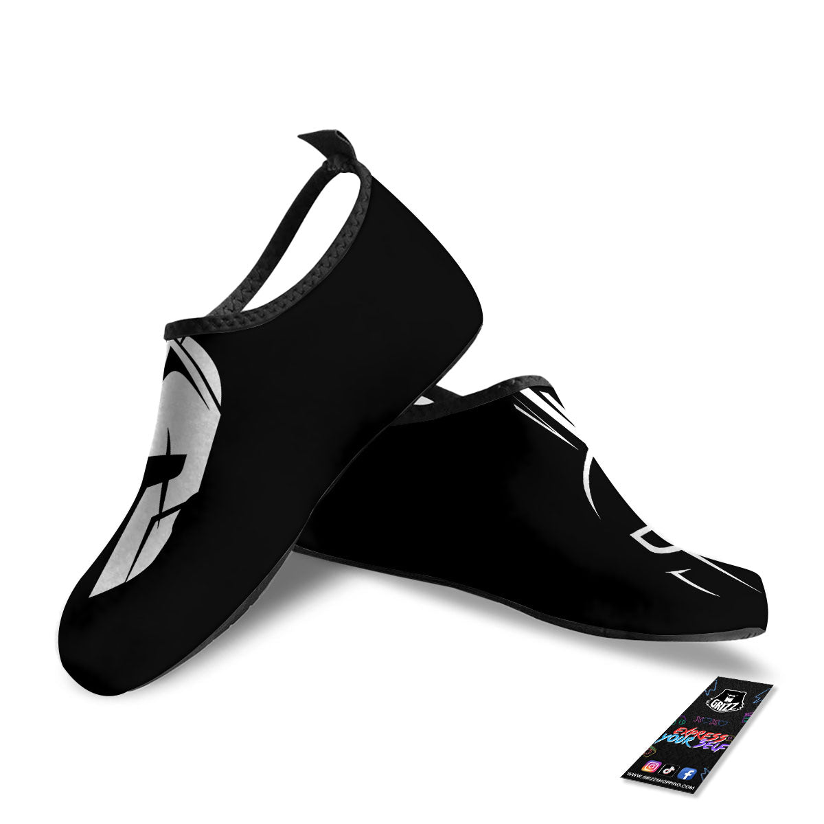 Spartan Helmet White And Black Print Water Shoes-grizzshop