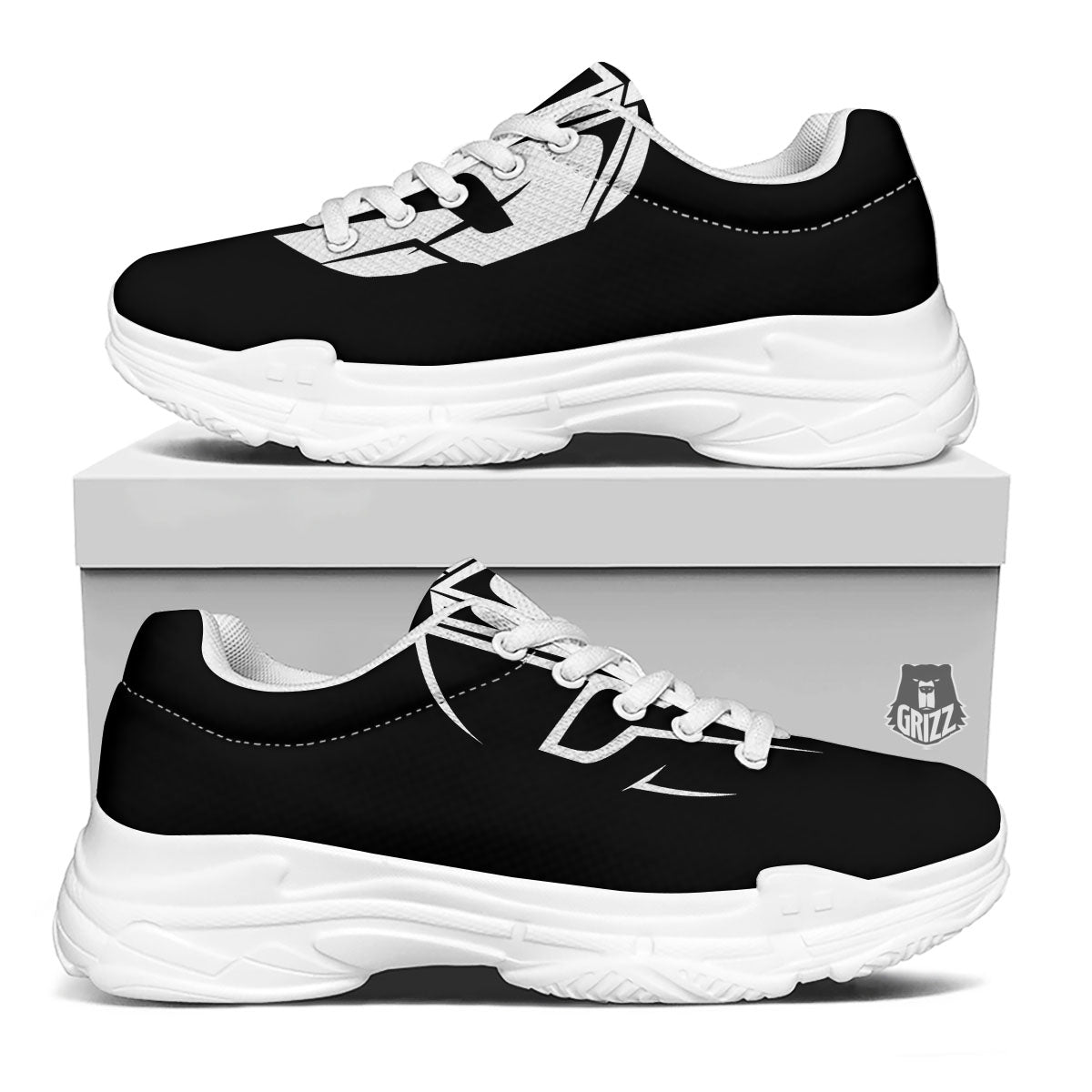 Spartan Helmet White And Black Print White Chunky Shoes-grizzshop
