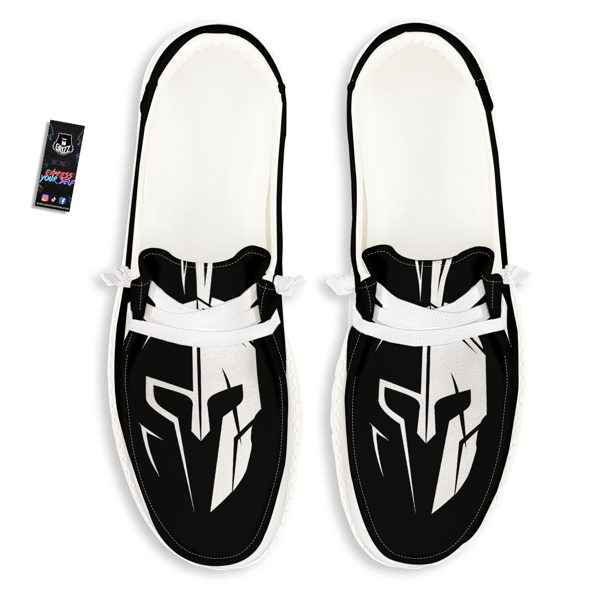 Spartan Helmet White And Black Print White Loafers-grizzshop