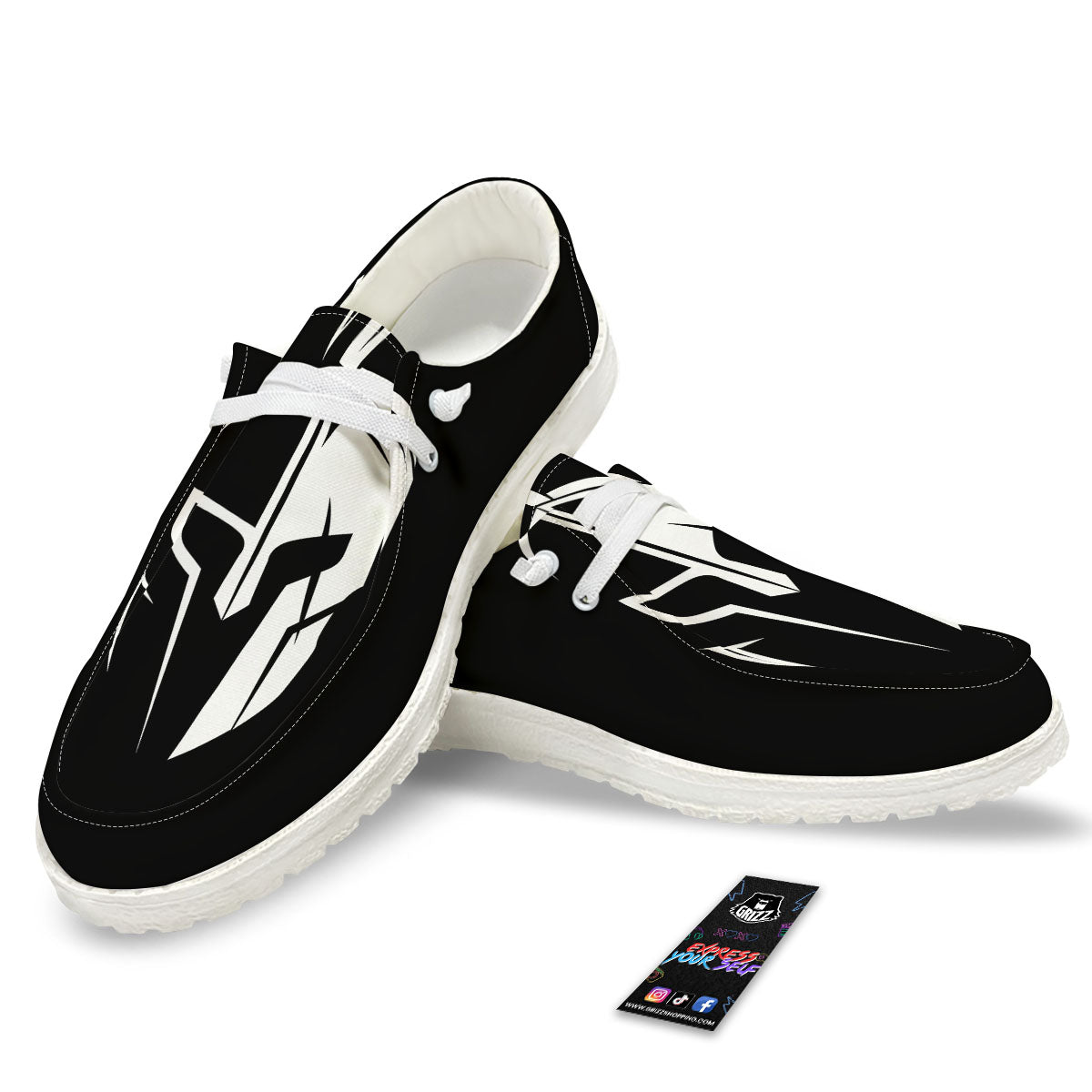 Spartan Helmet White And Black Print White Loafers-grizzshop