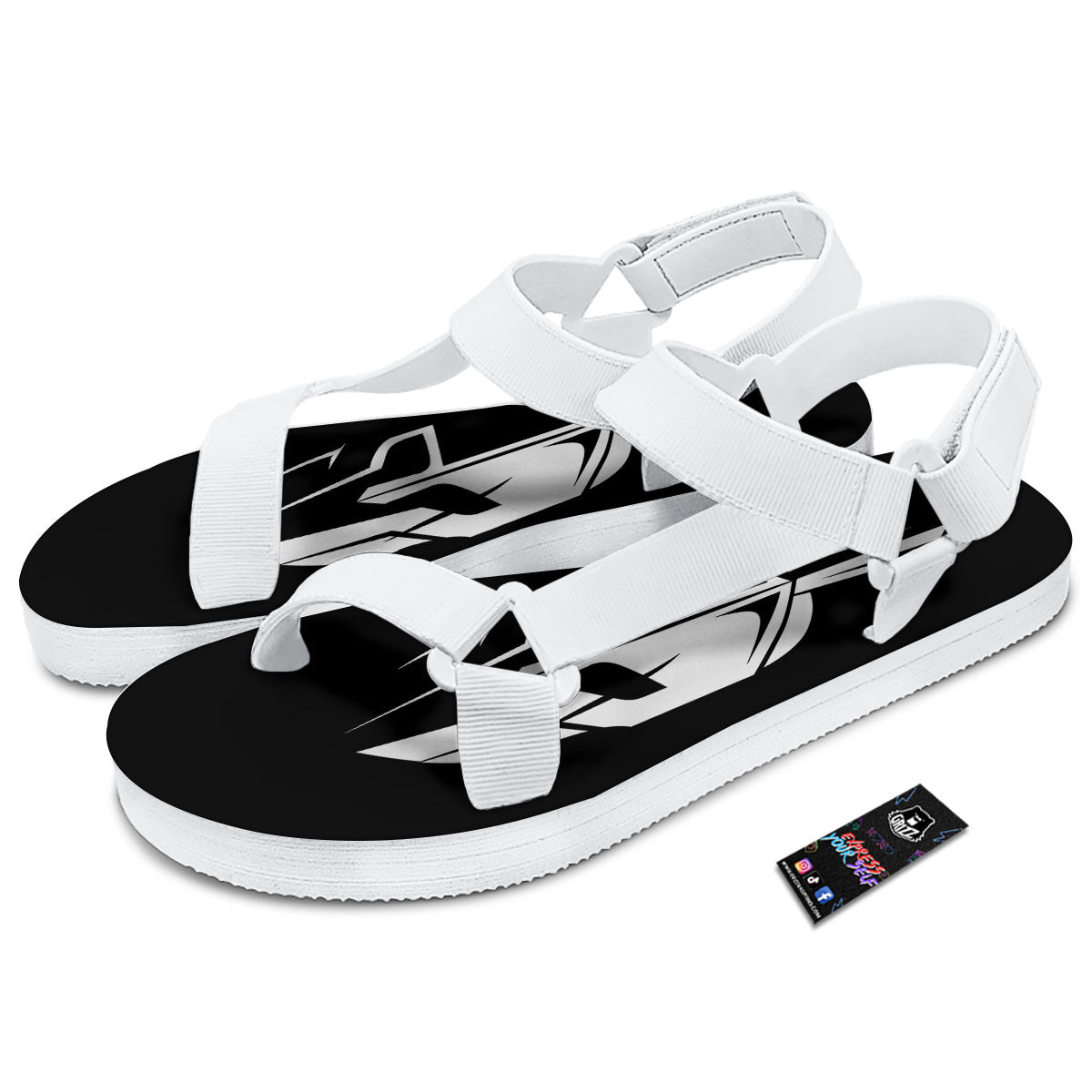 Spartan Helmet White And Black Print White Open Toe Sandals-grizzshop