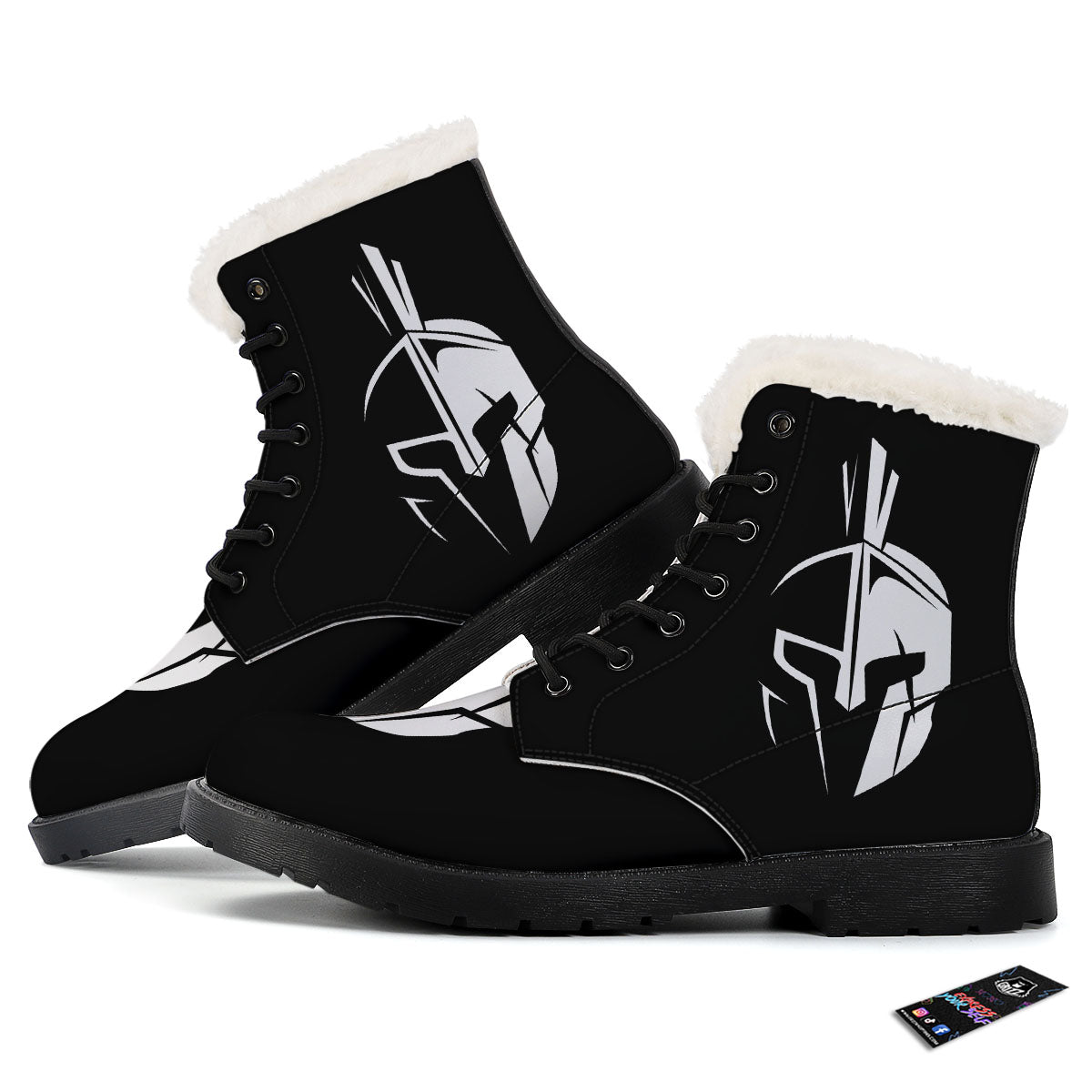 Spartan Helmet White And Black Print Winter Boots-grizzshop