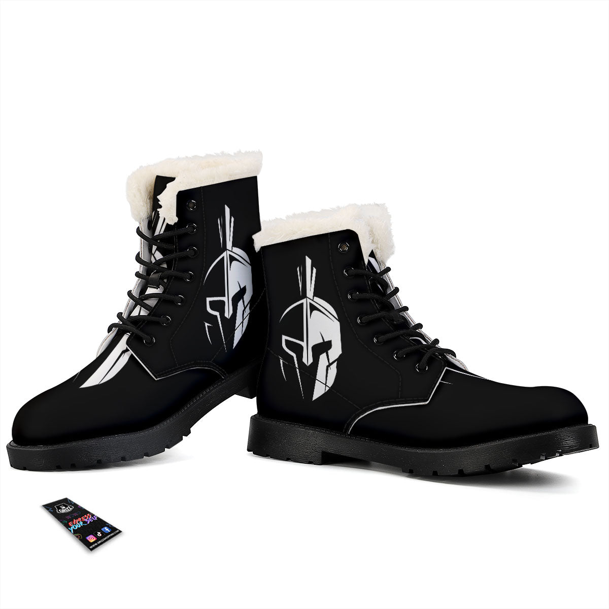 Spartan Helmet White And Black Print Winter Boots-grizzshop