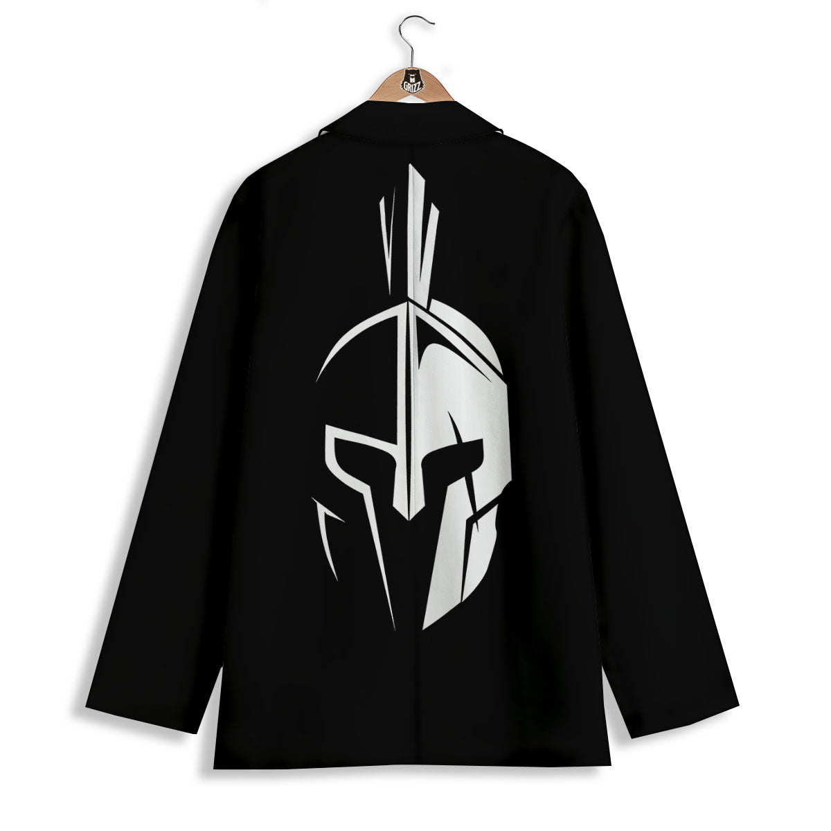 Spartan Helmet White And Black Print Women's Blazer-grizzshop