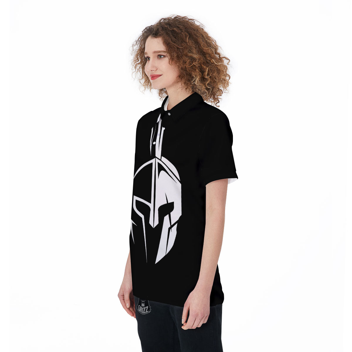Spartan Helmet White And Black Print Women's Golf Shirts-grizzshop
