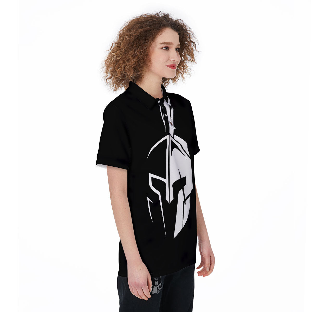 Spartan Helmet White And Black Print Women's Golf Shirts-grizzshop