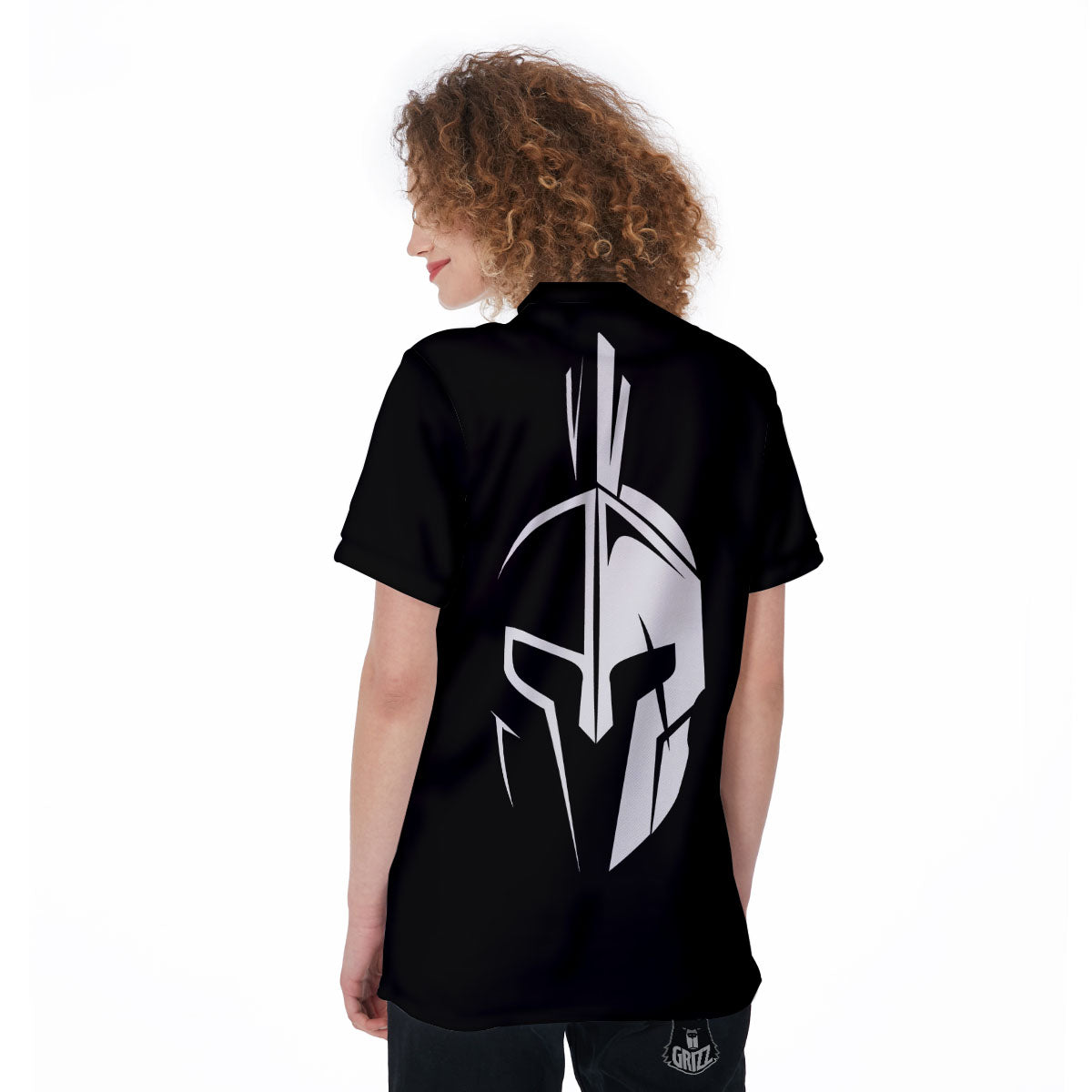 Spartan Helmet White And Black Print Women's Golf Shirts-grizzshop