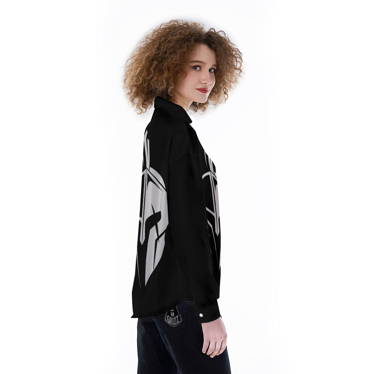Spartan Helmet White And Black Print Women's Long Sleeve Shirts-grizzshop