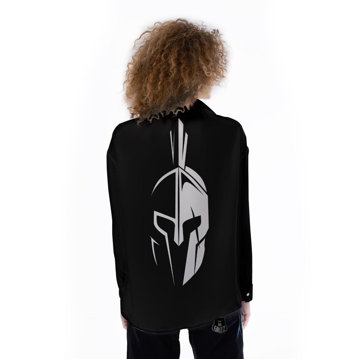 Spartan Helmet White And Black Print Women's Long Sleeve Shirts-grizzshop