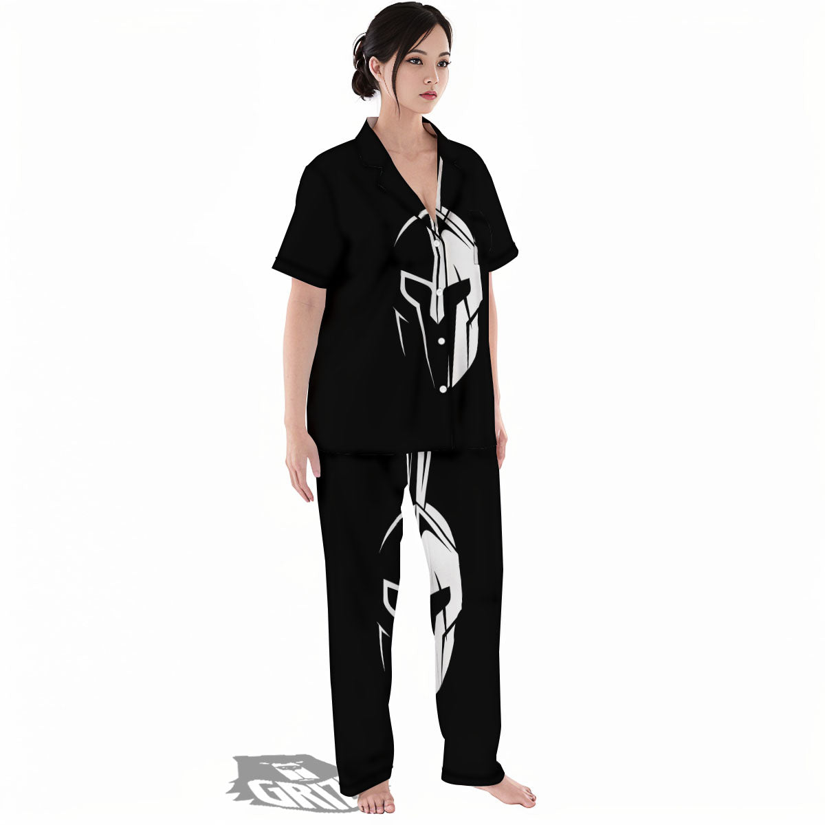 Spartan Helmet White And Black Print Women's Pajamas Set-grizzshop