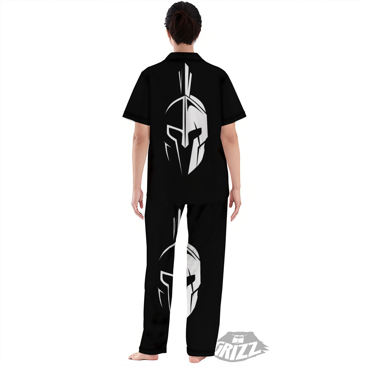 Spartan Helmet White And Black Print Women's Pajamas Set-grizzshop