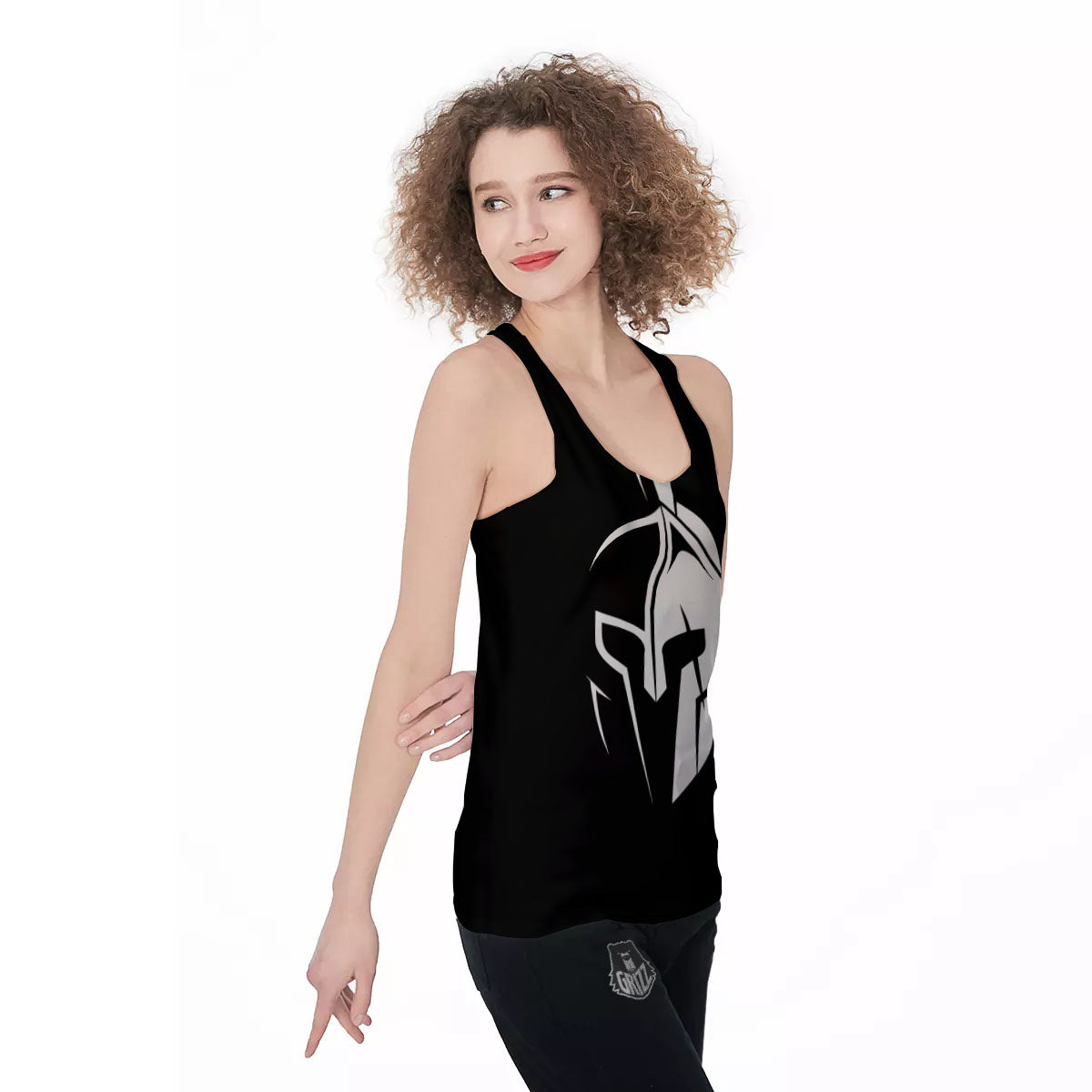 Spartan Helmet White And Black Print Women's Racerback Tank Top-grizzshop