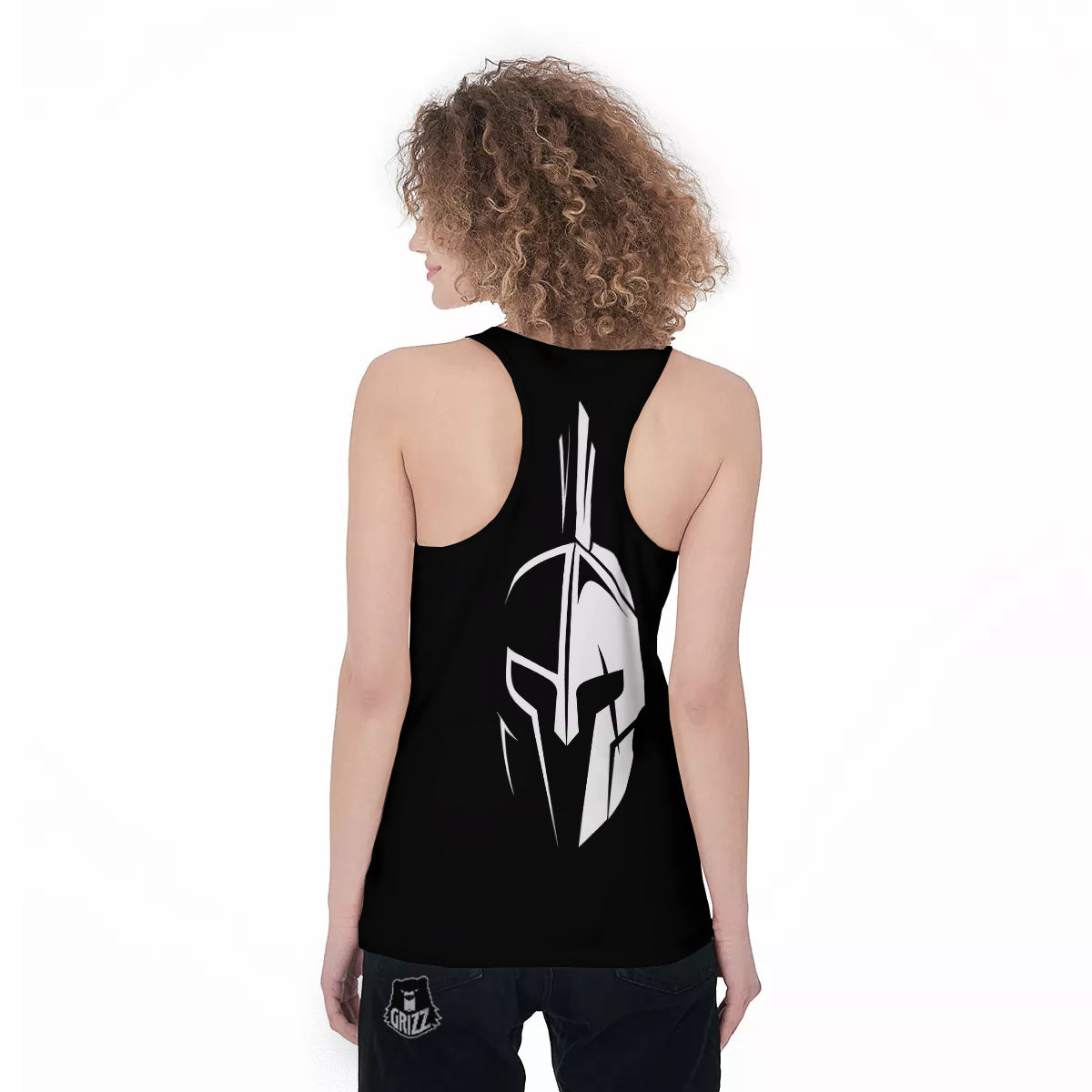 Spartan Helmet White And Black Print Women's Racerback Tank Top-grizzshop