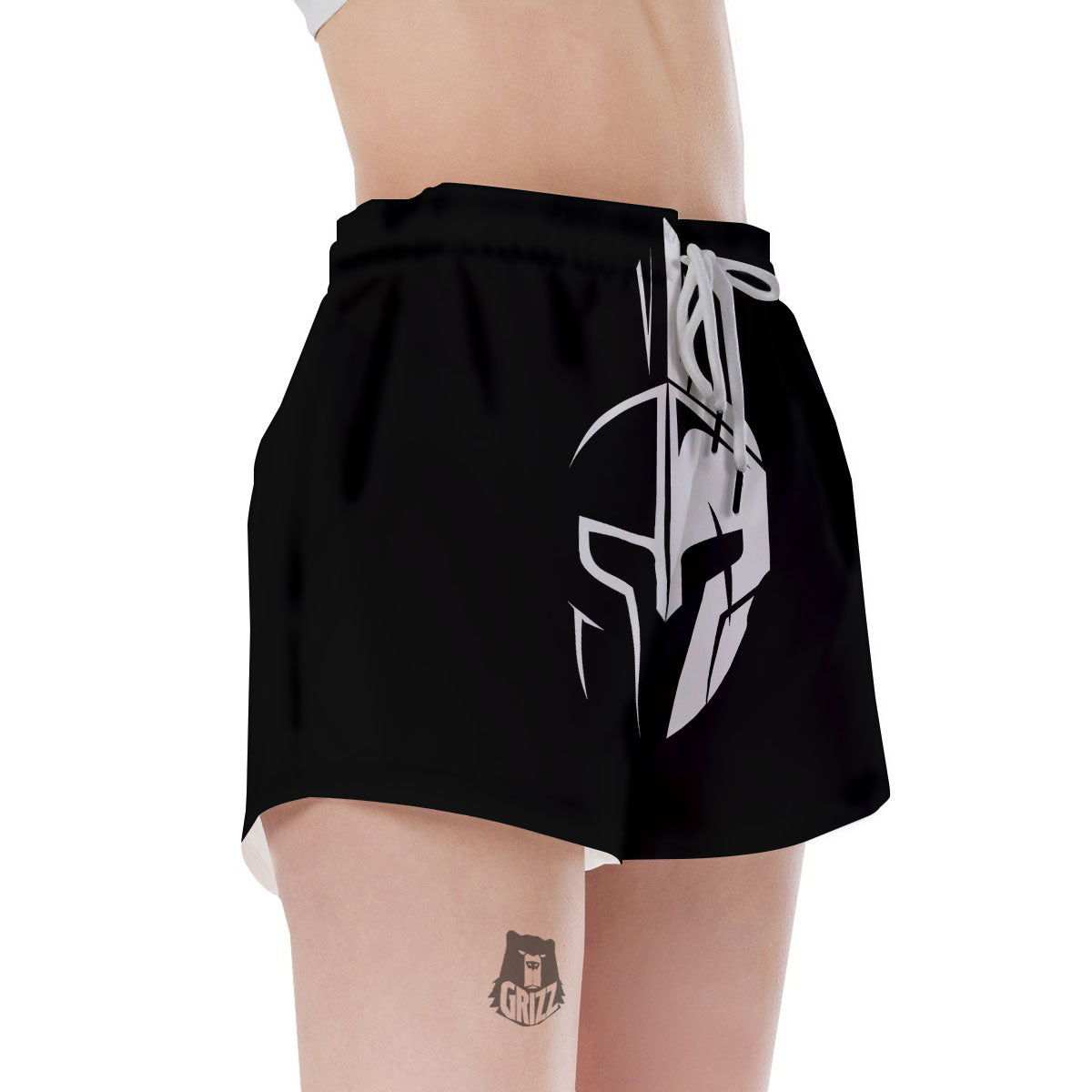 Spartan Helmet White And Black Print Women's Shorts-grizzshop