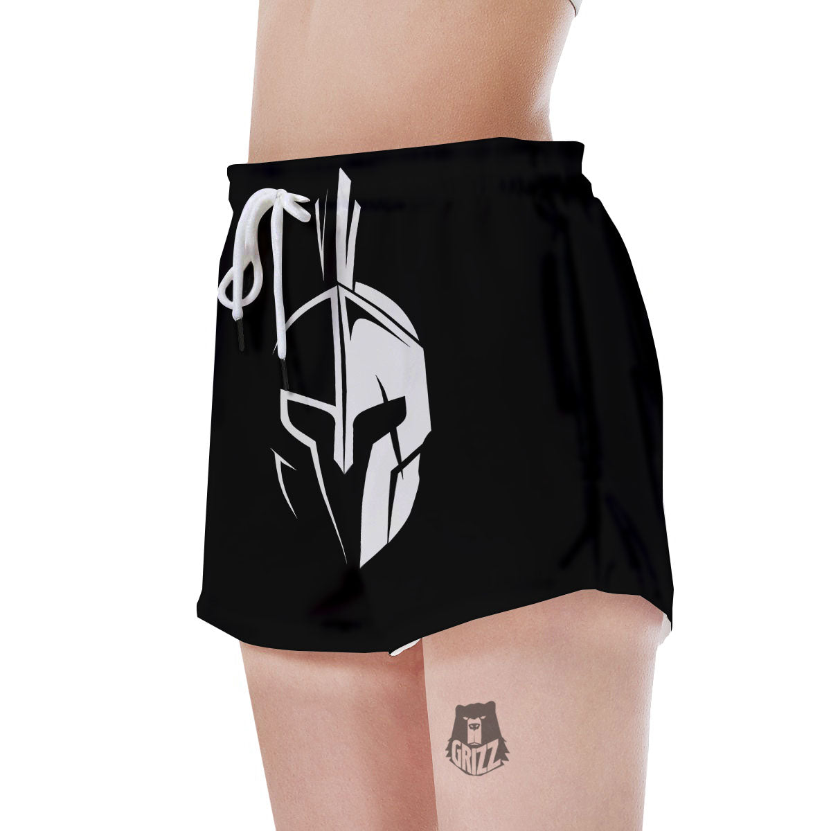Spartan Helmet White And Black Print Women's Shorts-grizzshop