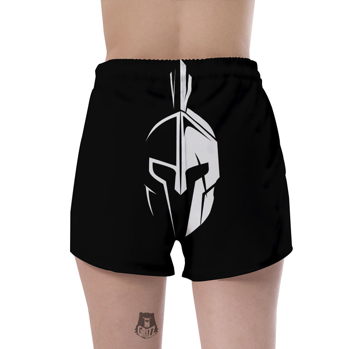 Spartan Helmet White And Black Print Women's Shorts-grizzshop