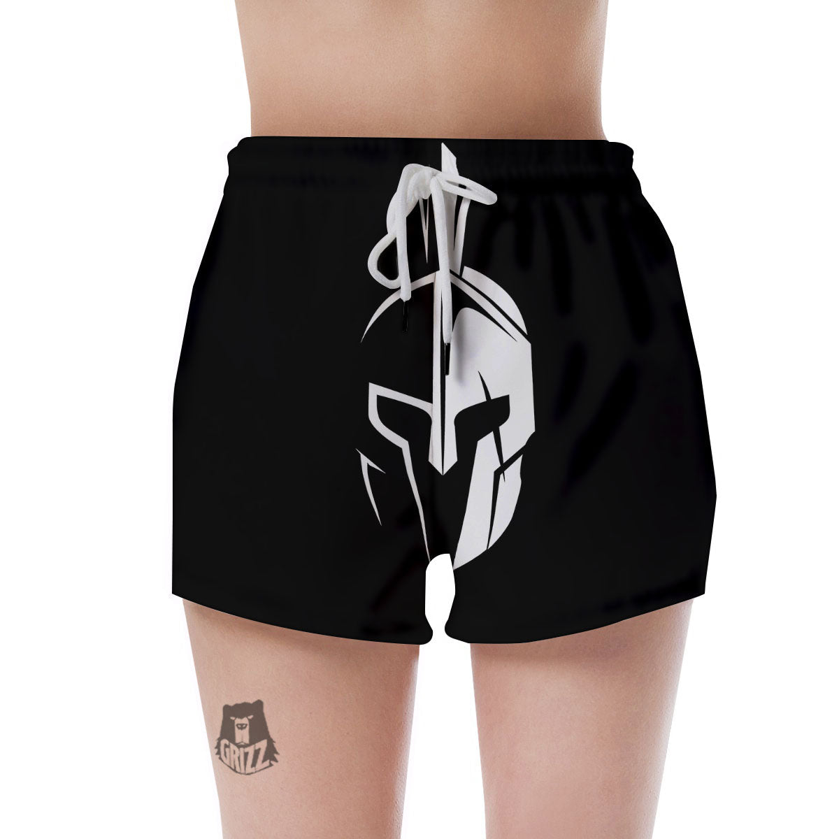 Spartan Helmet White And Black Print Women's Shorts-grizzshop