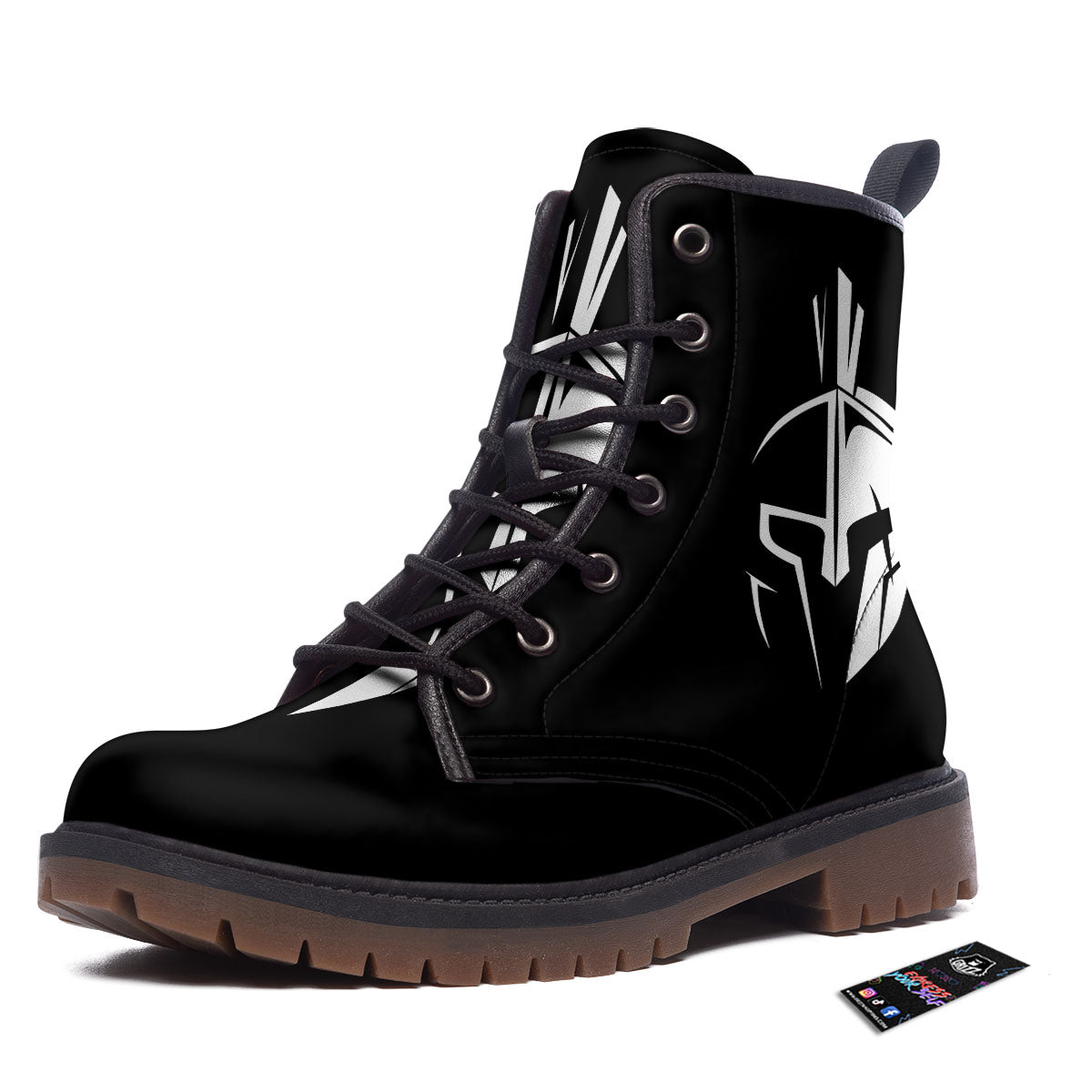 Spartan Helmet White And Black Print Work Boots-grizzshop