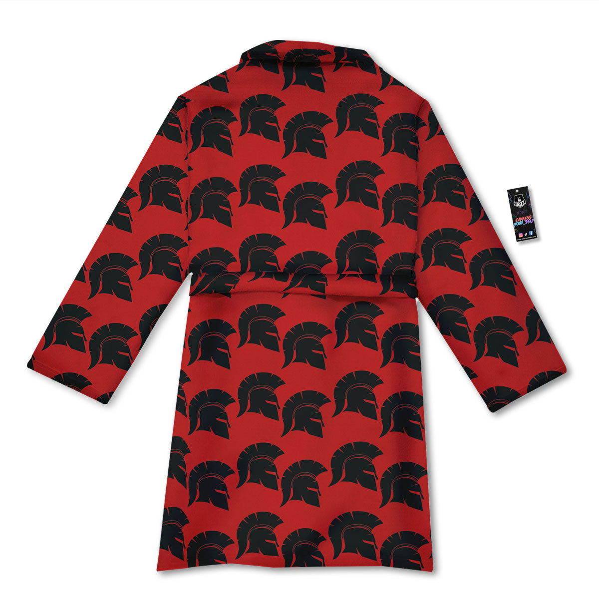 Spartan Red And Black Print Pattern Bathrobe-grizzshop