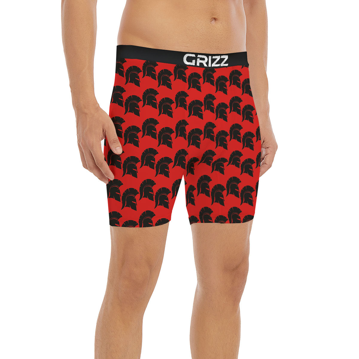 Spartan Red And Black Print Pattern Boxer Briefs-grizzshop