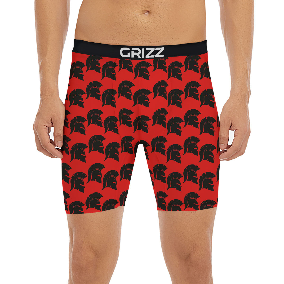 Spartan Red And Black Print Pattern Boxer Briefs-grizzshop