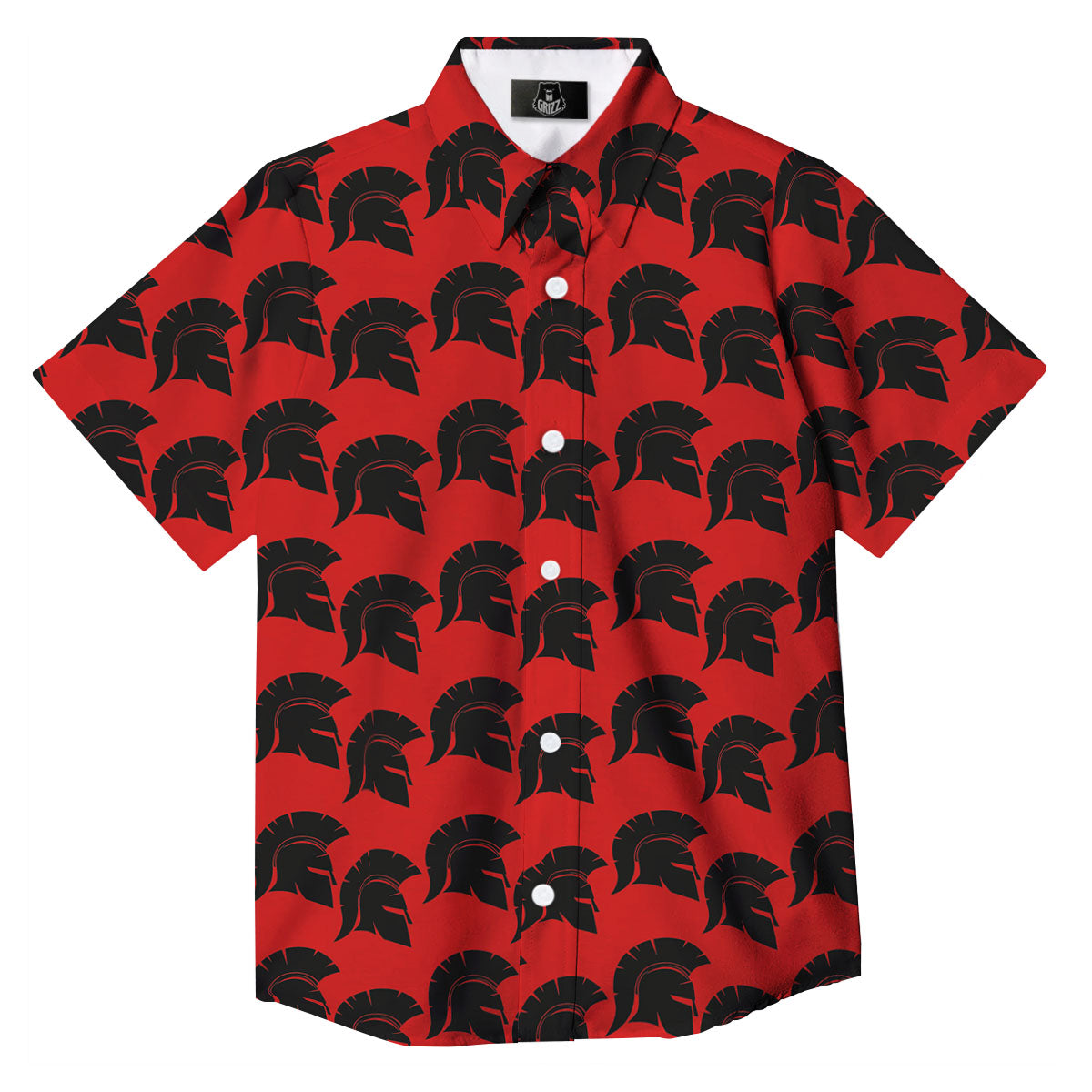 Spartan Red And Black Print Pattern Button Up Shirt-grizzshop