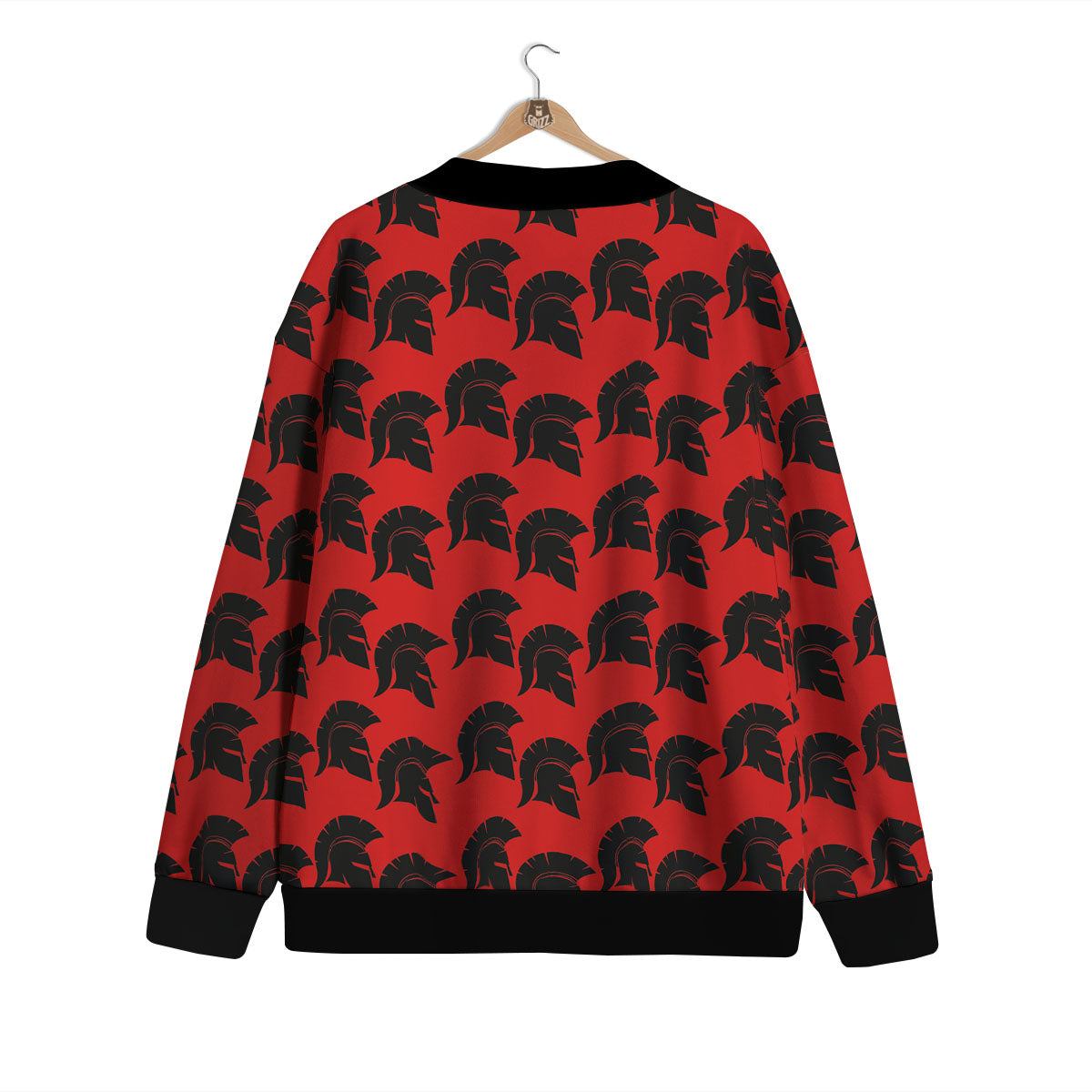 Spartan Red And Black Print Pattern Cardigan-grizzshop