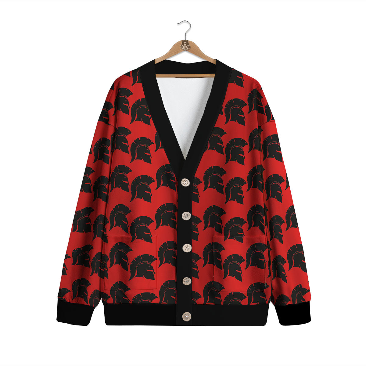 Spartan Red And Black Print Pattern Cardigan-grizzshop