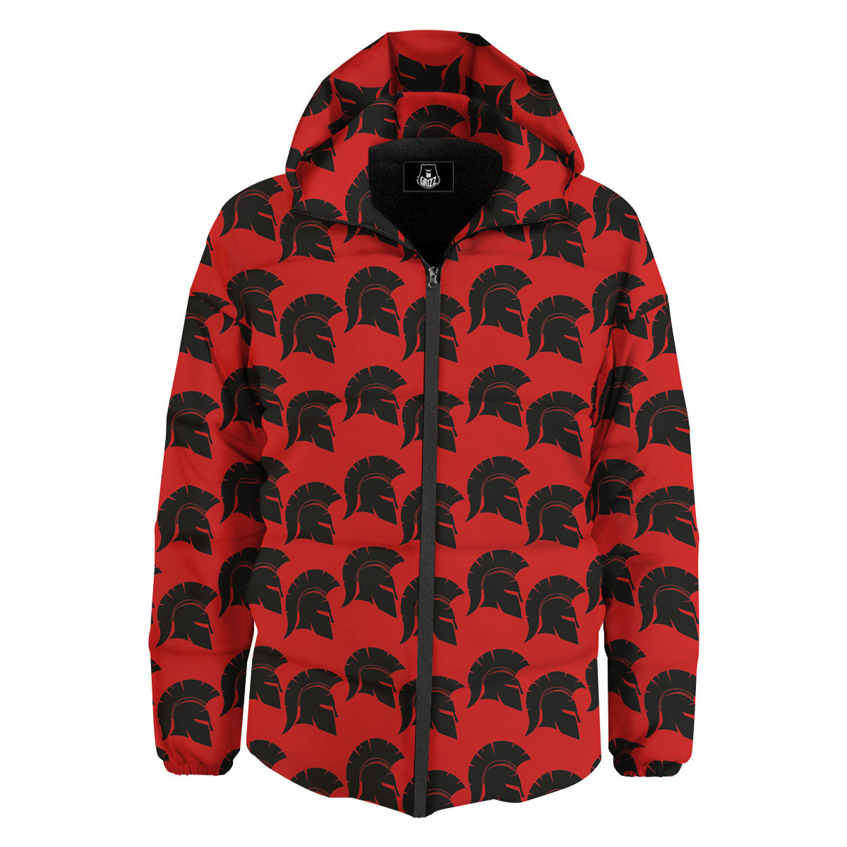 Spartan Red And Black Print Pattern Down Jacket-grizzshop
