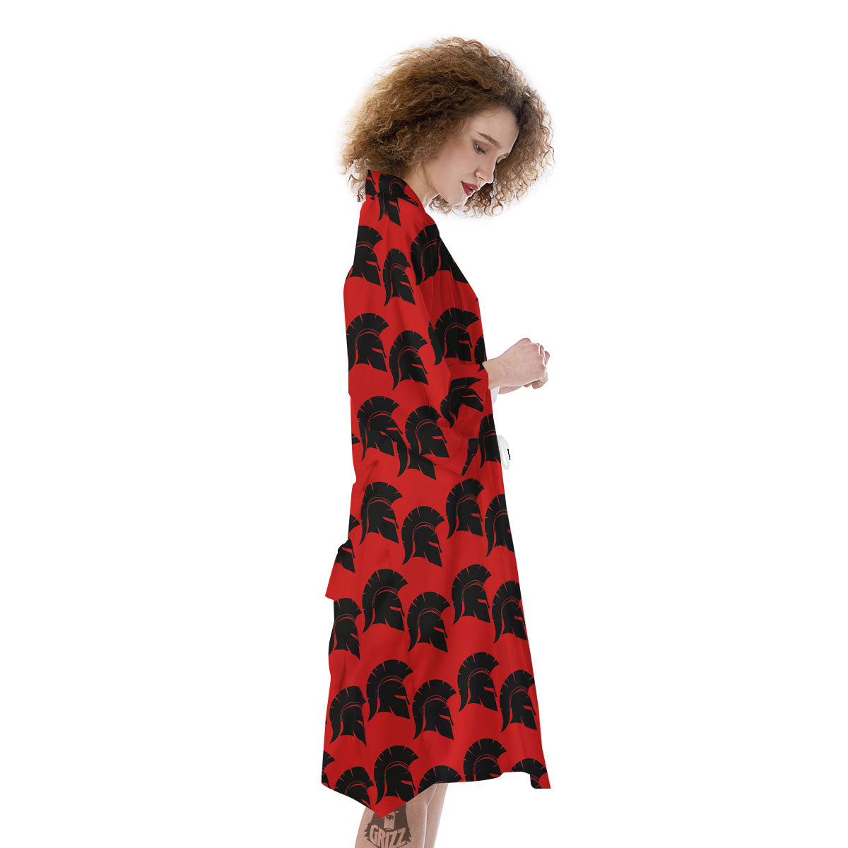 Spartan Red And Black Print Pattern Kimono-grizzshop
