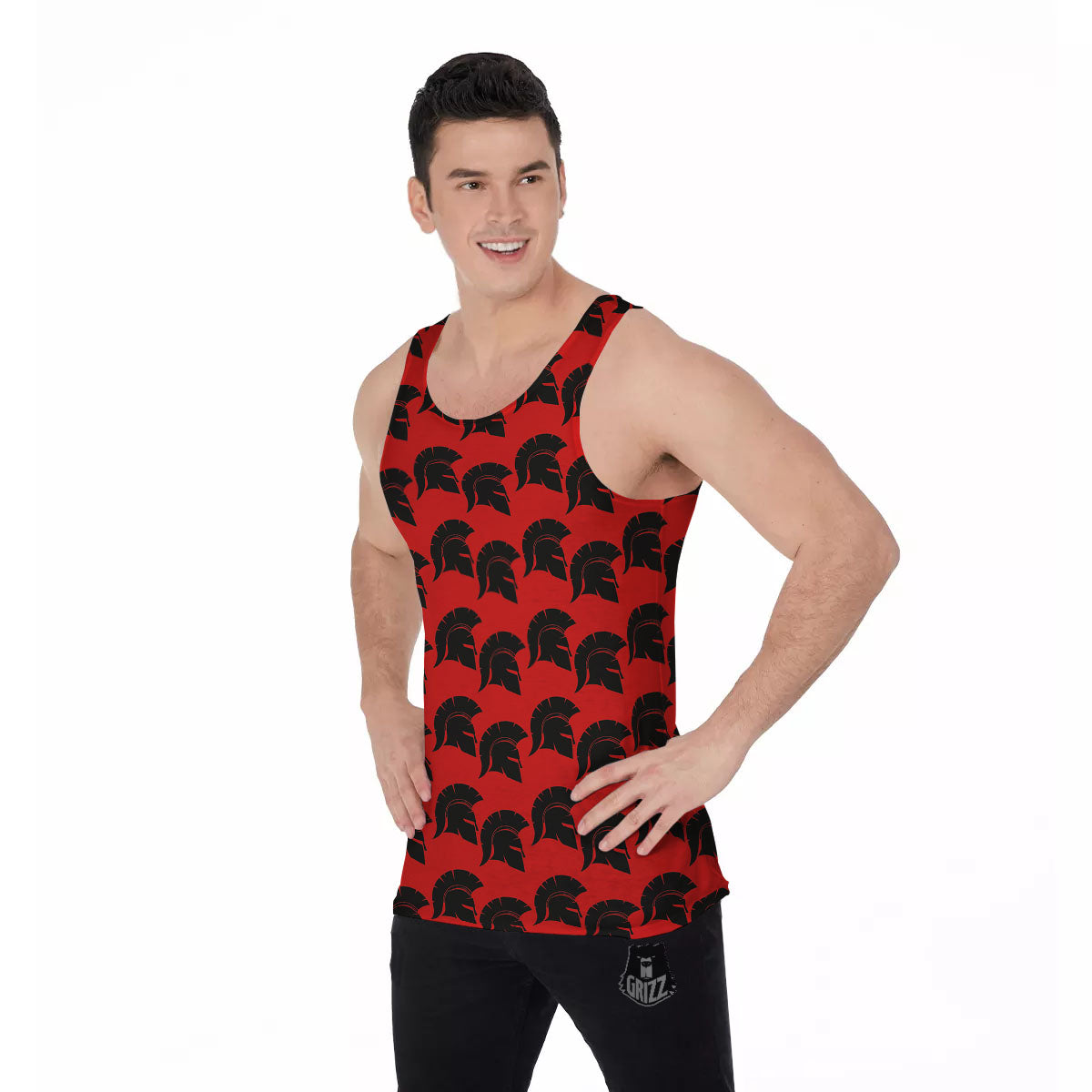 Spartan Red And Black Print Pattern Men's Tank Top-grizzshop